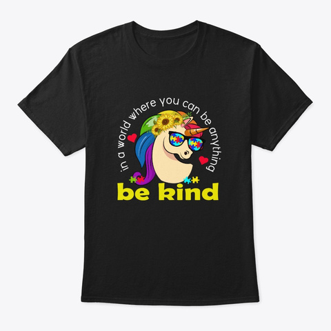 Autism Awareness Unicorn Sunflower Gift Black Camiseta Front