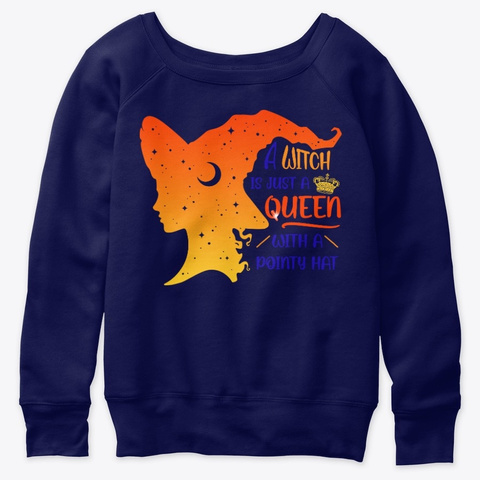 Witch Queen With A Pointy Hat Halloween Navy  T-Shirt Front