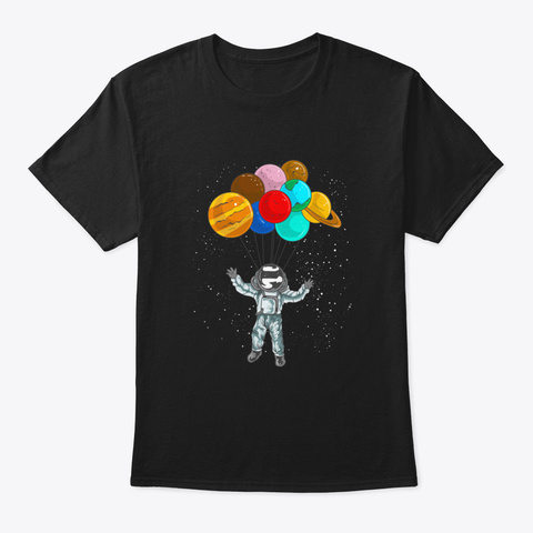 Astronaut In Space Flying With Planet Ba Black T-Shirt Front