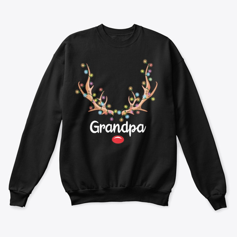 Grandpa Deer Lights Christmas Black Kaos Front