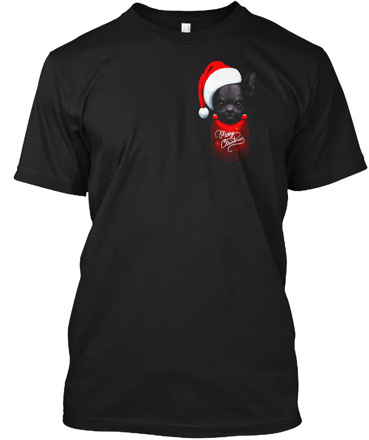 Black Longhaired Chihuahua in Pocket Christmas T-Shirt Unisex Tshirt