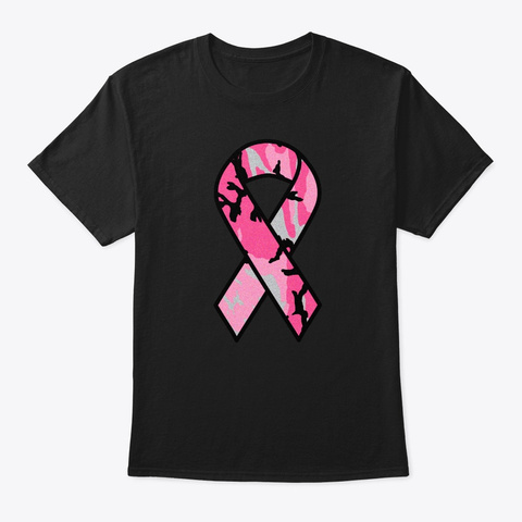 Breast Cancer Camo Ribbon Black T-Shirt Front