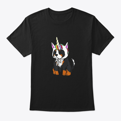 Bernese Mountain Dog Unicorn Hat Funny Black T-Shirt Front