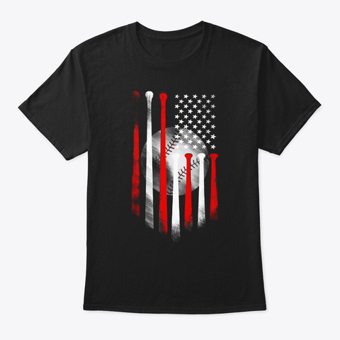 American Flag Vintage Baseball Flag Dad Black T-Shirt Front