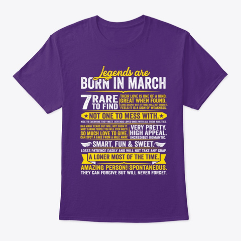 Legends Are Born In March Purple T-Shirt Front