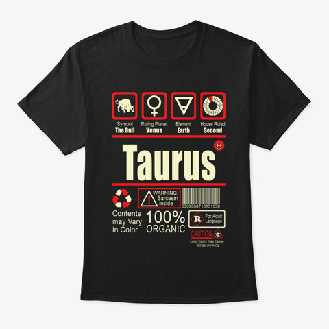 Taurus Zodiac Sign, Black T-Shirt Front