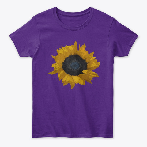 Bright Yellow Sunflower Art Print Shirt Purple T-Shirt Front