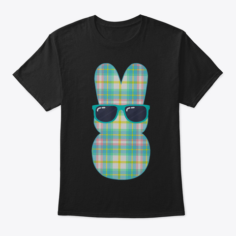 Cute Plaid Happy Easter Bunny T Shirt Bo Black T-Shirt Front