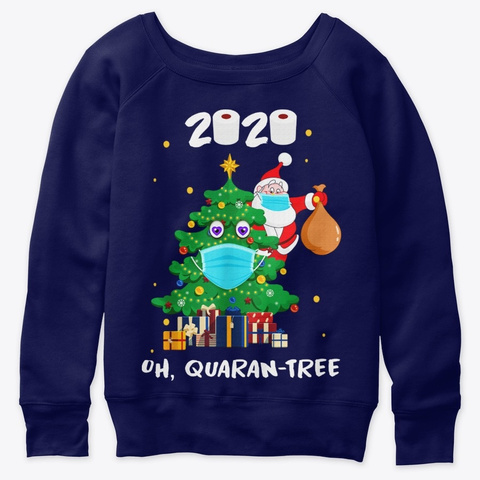 Funny Quarantine Christmas Tree Ornament Navy  T-Shirt Front