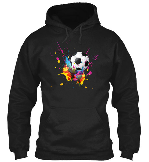 Soccer Sports Art Paint Splat Black T-Shirt Front