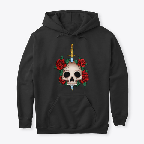 Classic Rose Skull Hoodie  Black T-Shirt Front