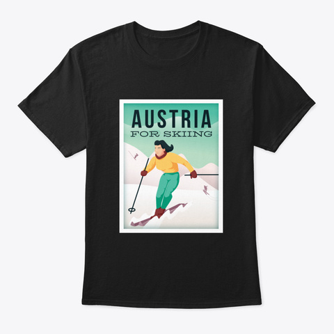 Austria For Skiing Black T-Shirt Front