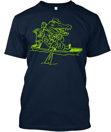 T Shirt Cool Saxophone Crocodile In Boat New Navy T-Shirt Front