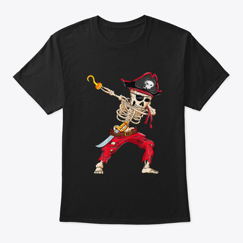 Dabbing Skeleton Pirate Halloween Jolly  Black T-Shirt Front