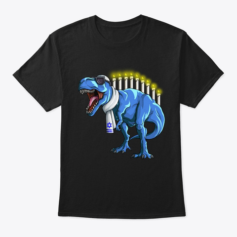 Funny Menorawrsaurus Rex Hanukkah Dinosa Black T-Shirt Front