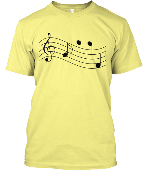 T Shirt Musical Notes Staff Treble Clef Lemon Yellow  T-Shirt Front