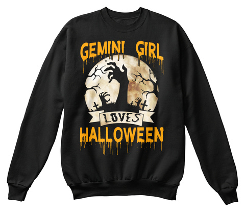 Gemini Girl Loves Halloween Zombie Black T-Shirt Front