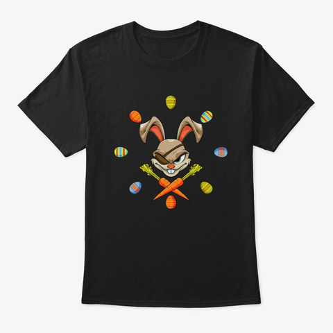 Pirate Easter Bunny Stealing Your Black T-Shirt Front