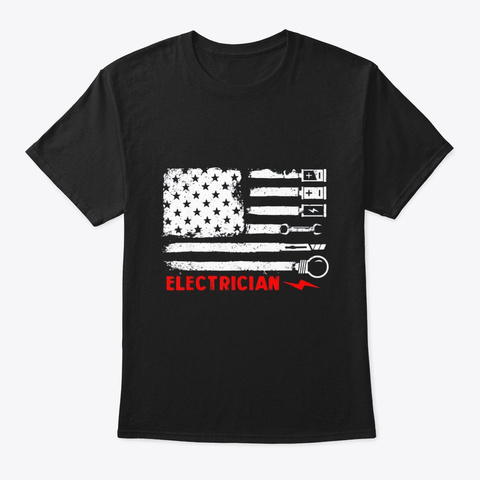 American Flag With Electrician T Shirt Black T-Shirt Front