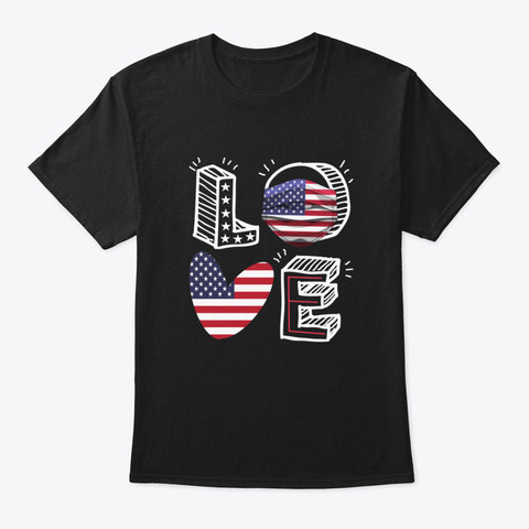 Love Face Mask American Usa Flag Distres Black T-Shirt Front