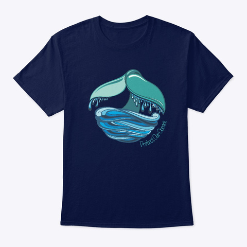 Whale Tail   Protect Our Oceans Navy T-Shirt Front