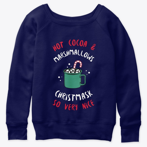 Hot Cocoa Marshmallows Christmas Season Navy  T-Shirt Front