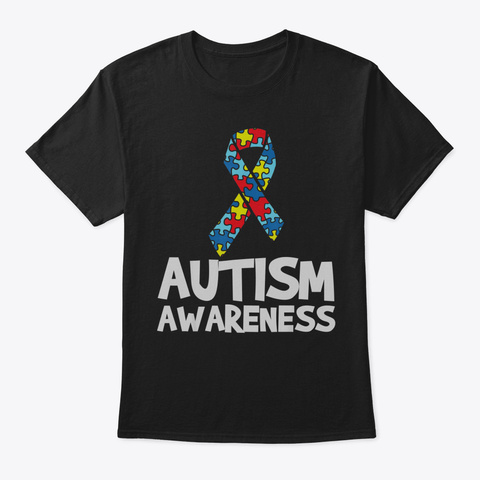 Autism Awareness T Shirt Puzzle Ribbon F Black Camiseta Front