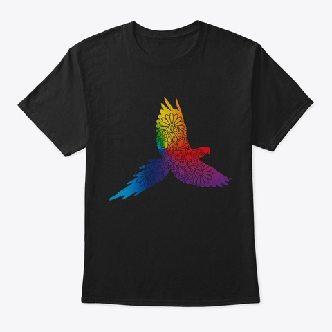 Parrot Colorful Mandala Black T-Shirt Front