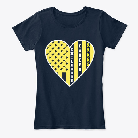 Childhood Cancer Ribbon Flag Heart New Navy T-Shirt Front