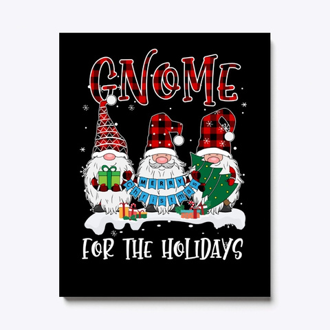 Gnome For The Holidays Red Buffalo Plaid Black T-Shirt Front