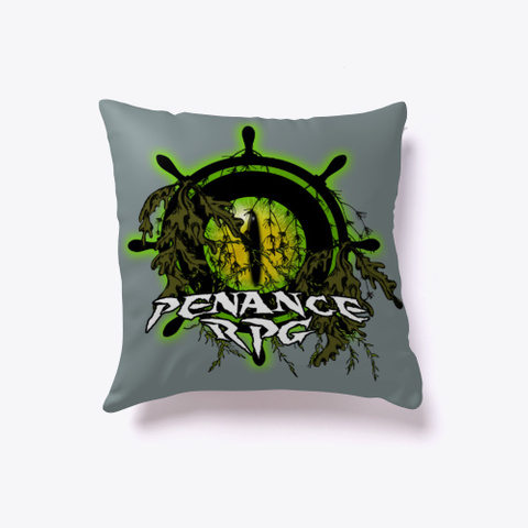 Penance RPG, Halloween Logo, Medium Grey T-Shirt, cushion, green eye logo with Penance RPG wheel and seaweed