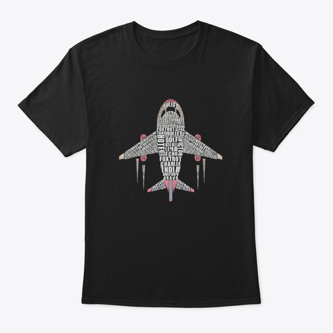 Aviation Phonetic Alphabet Flying Pilot Black T-Shirt Front
