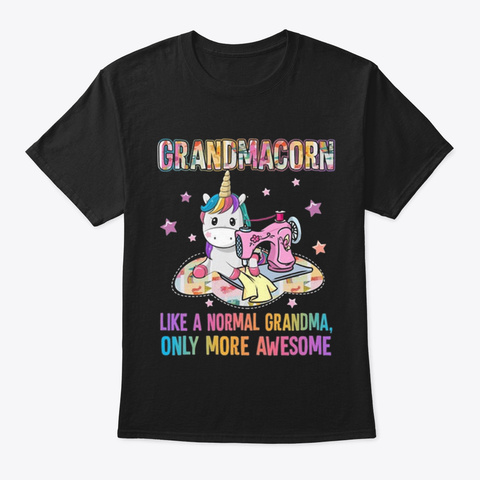 Quilting Grandmacorn Black T-Shirt Front