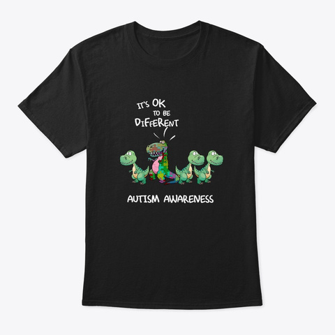  Autism Awareness T Rex Gift Black T-Shirt Front