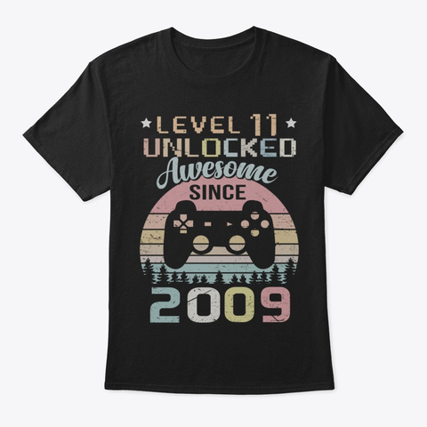 11th Birthday Gamer  Level 11 Unlocked Black T-Shirt Front