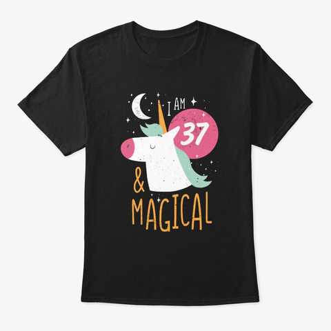 37th Birthday Unicorn Gift Daughter Black T-Shirt Front