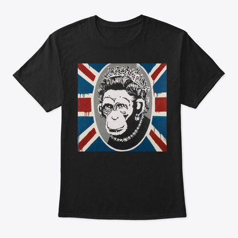 Banksy Monkey Queen British Flag Spray P Black T-Shirt Front
