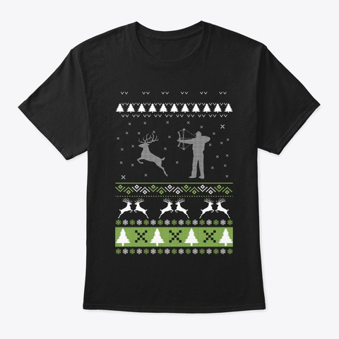 Deer Bow Hunting Men Ugly Christmas Gift Black T-Shirt Front