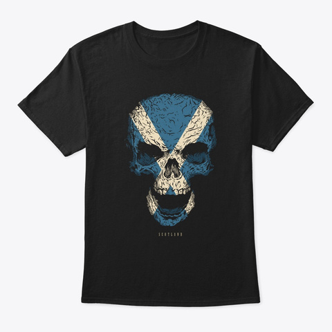 Skull Scotland Flag Skeleton Black T-Shirt Front