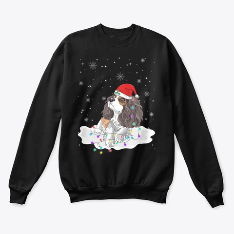 Charles Spaniel With Santa Christmas Black T-Shirt Front