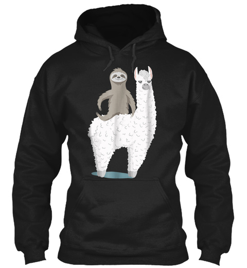 Sloth Riding Llama Funny Black T-Shirt Front
