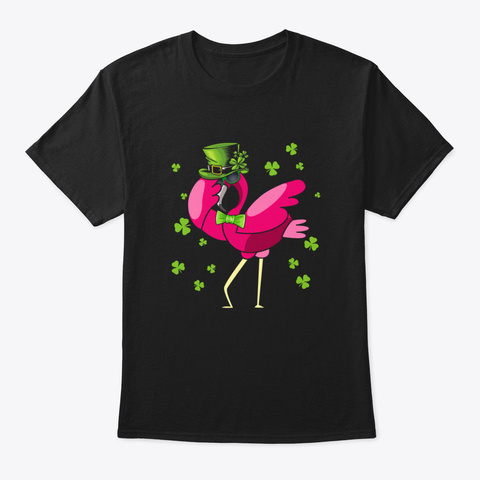 Dabbing Flamingo Patricks Day Leprechaun Black Maglietta Front