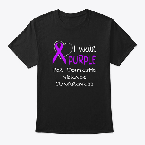 I Wear Purple For Domestic Violence Black T-Shirt Front