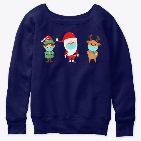 Santa Reindeer Elf Wearing Mask Christma Navy  T-Shirt Front