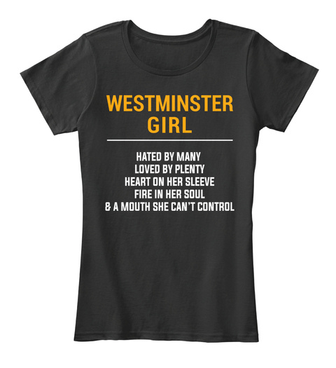 Westminster Co Girl   Heart On Sleeve. Customizable City Black T-Shirt Front