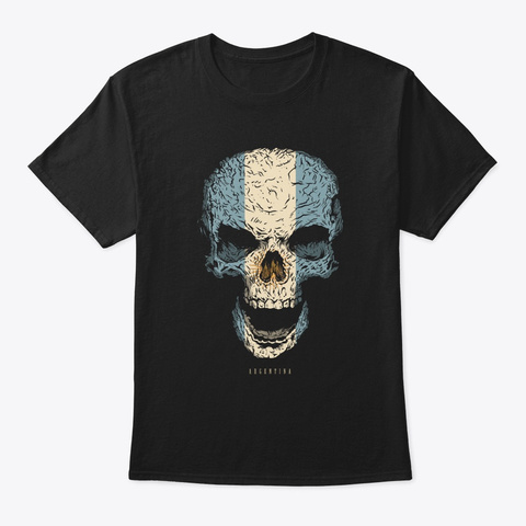 Skull Argentina Flag Skeleton Black Camiseta Front