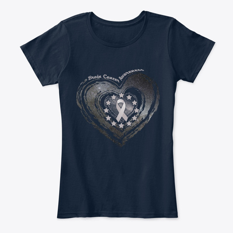 Brain Cancer Heart Awareness New Navy T-Shirt Front
