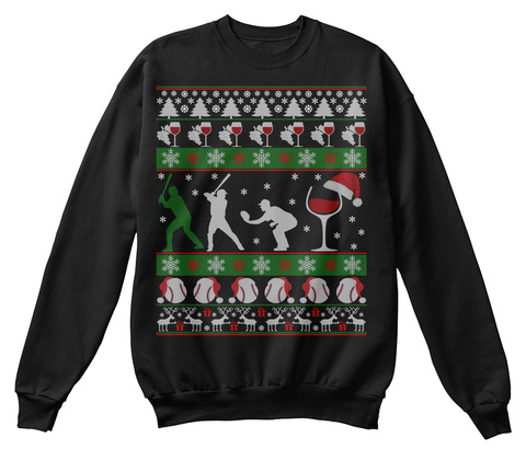 Ugly Baseball Wine Christmas Sweaters Black T-Shirt Front