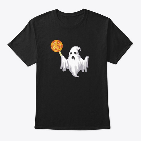 Ghost With Lollipop Candy Halloween T Black T-Shirt Front