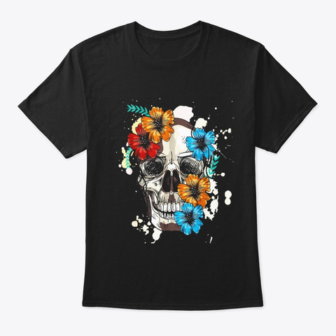 Skull And Flowers T Shirt Black T-Shirt Front